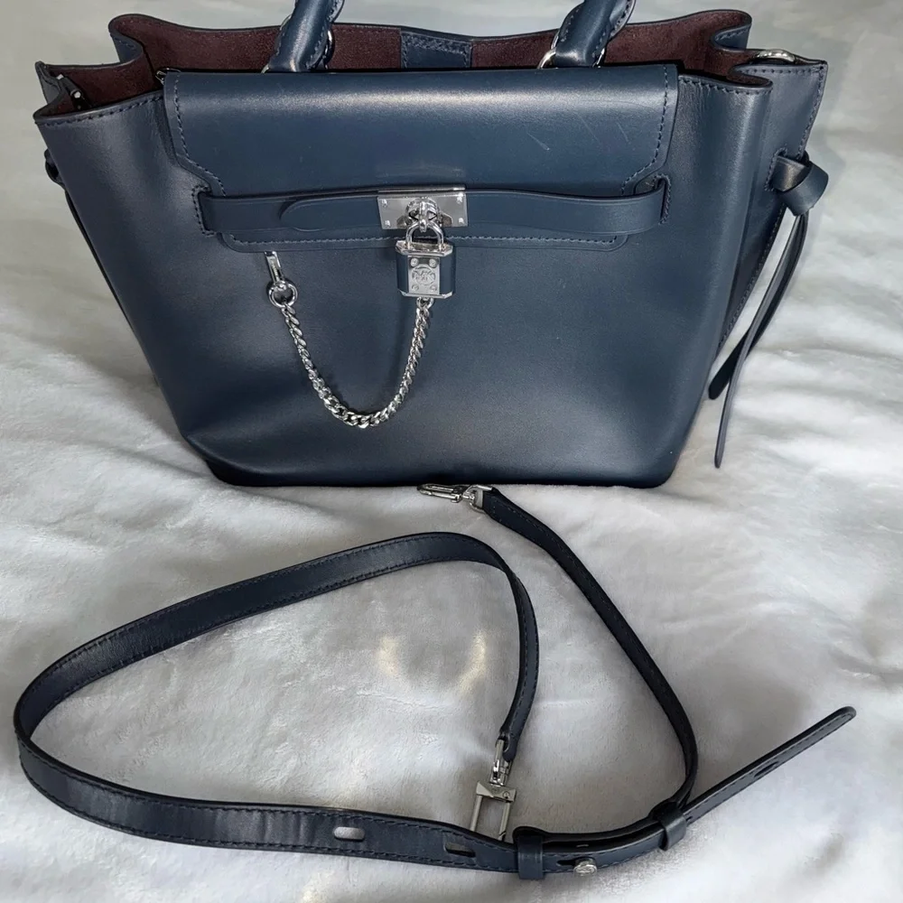 Michael Kors Hamilton Legacy Elegant Navy Leather Handbag - Picture 7 of 8